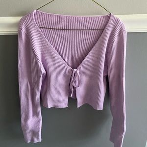 Lavender ribbed tie front sweater, size small, SHEIN US4